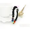 Braccialetti Chakra di alta qualità con perline Donna 8Mm Nero Pietra lavica Turchese Perline Charms Buddha Bangle Per uomo S Fashion Craft J Dh9Jx