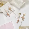 Dangle Chandelier Style coréen Fleur Mignon Animal Dangle Boucles d'oreilles pour femmes Lune Étoiles Chaton Lapin Ballon Boucle D'oreille Asymétrique Pa Dhcdq