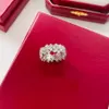 Cheetah -merk Crystal Diamond Ring Sterling Silver vergulde Teller Kwaliteit Offici￫le kopie Premium Gift Wedding Ring 18K US -maat met Box 004
