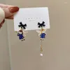 Rücken Ohrringe japanischer Stil Süßes Bogen Angel Ohrclips Korean süßes Mädchen Blauer Emaille Mond Clip ohne Piercing