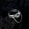 Pierścienie klastra Prawdziwy 925 srebrny srebrny styl koreański proste pierścień łańcuchy klejnotów otwartą biżuterię dla kobiet