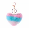 Keychains Lanyards 8 Styles Trendiga s￶mmar Hj￤rtknappen Fluffig faux kanin Pompom Keychains Women Bag Key Rings Charms Trinket DHM2I