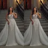 Underbara One Shoulder Wedding Dresses Beads Sequins Applices Lace Mermaid Bridal Clows Custom Made Löstagbara tåg Vestidos de Novia