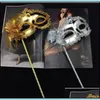 Party Masks Woman Mask on Stick Sexig Eyeline Venetian Masquerade Party Sequin Lace Edge Lateral Flower Gold Sier Color