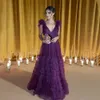 Purple Tulle Evening Dresses Vestidos De Fiesta V-neck Puff Tulle Arabic Dubai Formal Gowns Prom