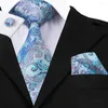 Bow Ties Mens Tie Silk Jacquard Blue Purple Paisley Necktie Hanky Cufflinks Set Business Wedding Party For Men C-405