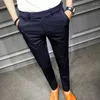 Ternos masculinos Corean Slim Fit Men Troushers Suit Pant Black Navy Business Business Casual Office Casual Trouser Pantaloni Tuta Uomo Stretch