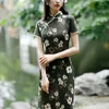 Этническая одежда 2022 китайский стиль винтажное платье Qipao Женщины лето с коротким рукавом с коротким рукавом срезок