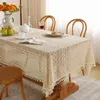 Tischdecke aus Baumwolle, Häkelspitze, Vintage-Stil, staubdicht, mit Quaste, für Buffet, Beige, Urlaub, Party, Hochzeit