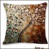 Taie d'oreiller Trois Nsional Peinture à l'huile Taie d'oreiller Mobile Taille Coussin Arbre Fleur Coton Et Lin Er Usine Vente Directe 4 8Hs Dhkrb