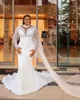 Sparkly Crystals Beaded Mermaid Wedding Dresses Long Sleeves Luxury African Bridal Gowns High Neck White Elegant Sequin Satin Vestido De Novia 2023