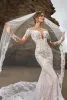 Robes de sirène de mariage Lace Deep V-Neck Neckline Full Sleeves Chapel Train Plus taille de robe de mariée Vestidos de