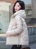 レディースダウンパーカー冬のジャケットルーズフード付きコート光沢のあるパッド入り雌の固体雪の暖かい厚いアウトウェア221205