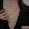 Pendant Necklaces Stainless Steel Double Heart Necklace Love Hearts Shape Buckle Ring Pendant Clavicle Chain Fashion Charm Small Gif Dhwab