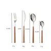 Dinware sets 16 stks roestvrijstalen imitatie houten handgreep bestek set klem westers tabelgerei mes fork thee lepel lepel zilverwerk 221205