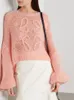 Pulls pour femmes Femmes Coréenne Mode Lanterne Manches Doux Mohair O Cou Pull Femmes Automne Et Printemps Pull Long Top En Tricot