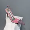 Luxury Designer Dress Shoes Sandals Slippers Sapateiros de 8,5 cm de pé de pé de alta calça bacias águas da fita de geléia transparente do nó de cristal 34-40
