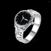 Hochzeit Ringe 925 Farbe Silber Für Frauen Männer Kristall Schwarz Wie Uhr Stil Elegante Mode Party Geschenk Mädchen Charme top Schmuck