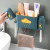 Porte-brosse à dents Porte-brosse à dents avec tasses Motif nuage Support de rangement pour dentifrice Punchfree Support mural polyvalent Accessoires de salle de bain Outils 221205