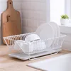 Kitchen Storage 1-Tier Dish Drying Rack With Drainboard Drainer Light Duty Countertop Utensil Organizer For Home Black White