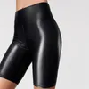 Shorts femininos cintura alta couro falso casual moda elástica pu sexy fino sólido maduro allmatch verão calças curtas