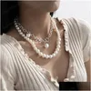 Chokers Mtilayer White Pearl Choker Necklace Collares Punk Boho Lariat Beaded Pendant Long Chain Women Jewelry Drop Delivery Necklac Dhhsp