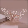 Wedding Hair Jewelry Trendy Rose Gold Rhinestone Wedding Hair Combs Accessories For Bridal Crystal Headpiece Ornaments Jewelry Drop Dhxkb