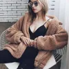 Kvinnorjackor Casual Lapel Fleece Fuzzy Faux Shearling dragkedja rockar varma vinteröverdimensionerade utkläderjackor