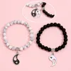 Strand 2pcs Set OL Yin Yang Dripping Oil Black And White Couple Beaded Bracelet Turquoise Bead