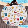 Handduk Njut av Sunmmer Holiday Beach Handduk med Tassel Round -formad tryckt kampicknickkuddar Fitness Yogamattdiameter 150 cm 26QL E19 DR DHDHG