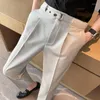 Ternos masculinos de estilo britânico de verão masculino formal calça de faixa de moda slim fit calças de casamentos de casamento social