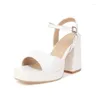 Sandali 2022 Summer Solid Bianco Nero Lady Fashion Classic Shoes Open Toe Block Tacchi alti Buckle Strap Dress Platform Women