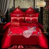 寝具セットレッドチャイニーズスタイルの結婚式の刺繍羽毛布団カバーシートセットコットンソリッドプリンセスラグジュアリーロマンチックガール221205