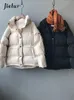 Giù Parka da donna Jielur Moda Tinta unita Giacca invernale Collo alla coreana Cappotto monopetto Stile preppy Nero Parka Capispalla donna 221205