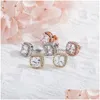 Stud Fashion Women Mens Earrings Gold Sier Colors Square Cz Studs Iced Out Bling Rock Punk Round Wedding Gift Drop Delivery Jewelry Dh1Lf