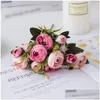 Fiori decorativi Ghirlande Seta artificiale vintage europea Tea Rose Fiori Piccolo bocciolo Bouquet Matrimonio Casa Retro Fiore finto Parte Dhhu5