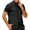 Erkekler Sıradan Gömlek Yaz Erkekler Gömlek Kısa Kollu Düz Renk Tek Bravatalı Düğmeler Dönüşü Aşağı Yaka Erkek Üstler Günlük Giysiler