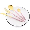 Set di stoviglie 24 pezzi Posate in acciaio inossidabile oro rosa Coltelli forchette Cucchiaini da tè Cena Stoviglie da cucina Argenteria 221205