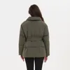 Frauen Daunen Parkas Fandy Lokar Winter Stehkragen Mode Krawatte Taille Kurze Mäntel Elegante Solide Puffer Jacken Weibliche Damen 221205