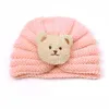 Infant Cartoon Bear Knitted Hat Newborn Warm Crochet Skullies for Baby Girl Trottie Striped Winter Wool Hat 0-3 Years