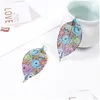 Свиная люстра Винтаж Colorf Hollow Out Metal Leaf Dangle Drop Серьги для женщин моды моды кольца ювелирные изделия C3 доставка dhuwp