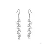 Dangle Lustre Mode Zircone Cubique Cristal Longue Feuille De Goutte Boucles D'oreilles Pour Femmes Élégantes Cz Mariée Bijoux De Mariage Accessoires 1 Dhry1