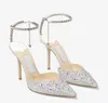 Femmes sandales avec boîte Mules mariage Saeda Strass diamant chaussure luxueuse soirée plat élégant dames chaussures 35-43