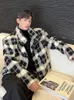 メンズウールブレンドシューグファ韓国韓国の襟ウールジャケットメンズウェアルーズツイードコート秋の黒い白い白い格子縞のウールジャケット221205