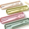 Dinnerware Sets 3pcs/set Wheat Straw Spoon Fork Chopsticks Set Bento Lunch Box Accessories Tableware Soup For Camping Outdoor Travel