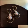 Baumeln Kronleuchter Mode Koreanische Übergroße Weiße Perle Tropfen Ohrringe Für Frauen Böhmischen Goldene Runde Zirkon Hochzeit Ohrring Schmu Dhosj