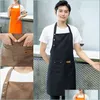 앞치마 방수 halter pinafore big pocket mti 컬러 레스토랑 작업 의류 금속 스냅 패션 앞치마 남성 여성 고품질 13 dhju4