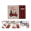 Christmas Decorations Car Christmas Tree Place Mat Family Table Decor Cloth Red Black Lattice Durable Mats Stain Resistant Moisture Dhq0C