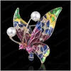 Pins Brooches Vintage Enamel Fashion Painted Insect Butterfly Brooches Pearl Cardigan Shawl Buckle Dress Brooch Lapel Pin For Women Dhbpe