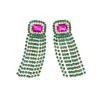 Long gland métal vert strass boucle d'oreille pour les femmes cristal perlé boucles d'oreilles goutte déclaration fête bijoux